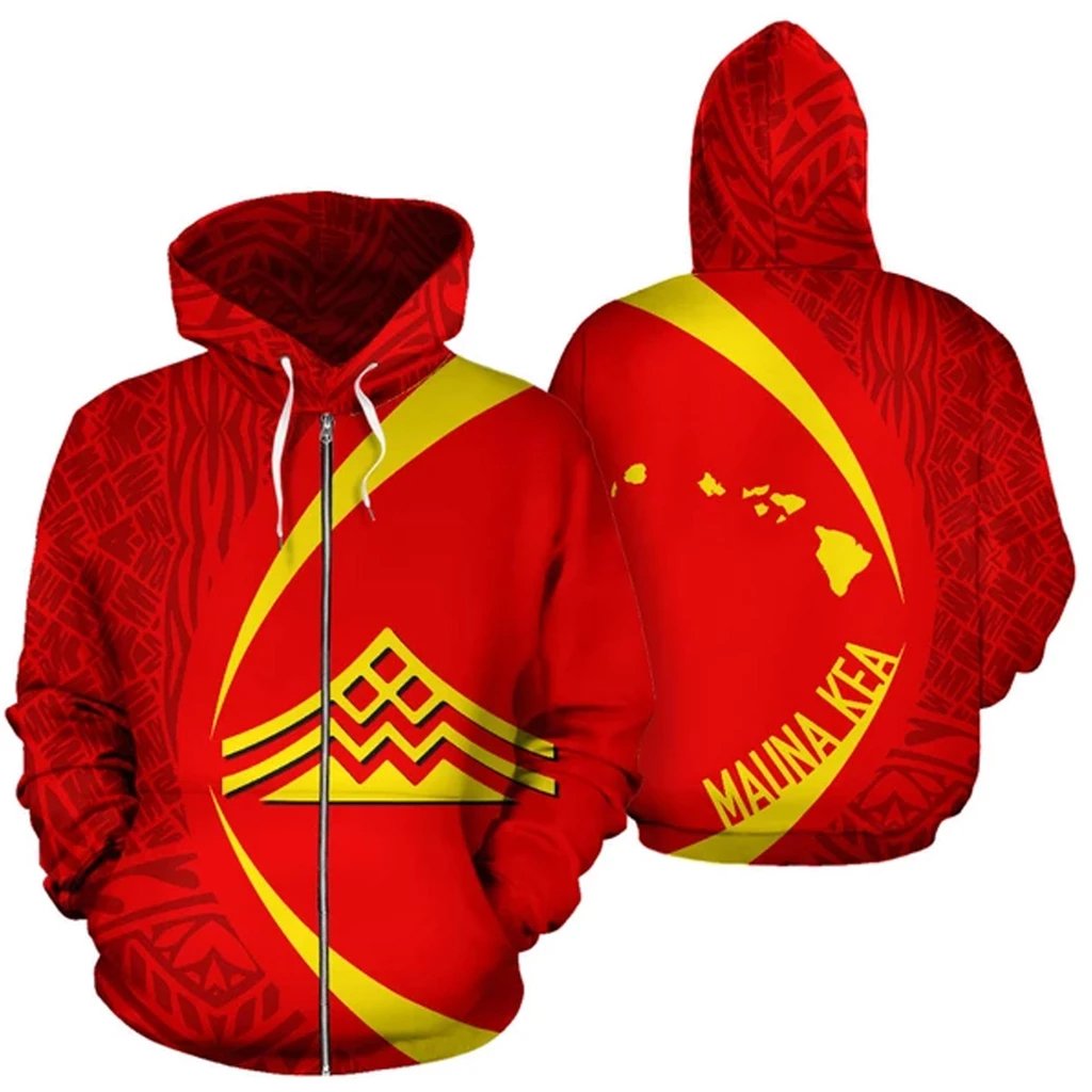 Hawaii Polynesian Mauna Kea Zipper Hoodie Black Circle Style Unisex Red - Polynesian Pride