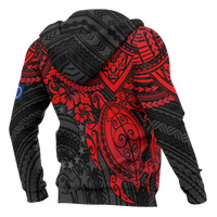 Cook Islands Polynesian Zip up Hoodie Red Turtle - Polynesian Pride