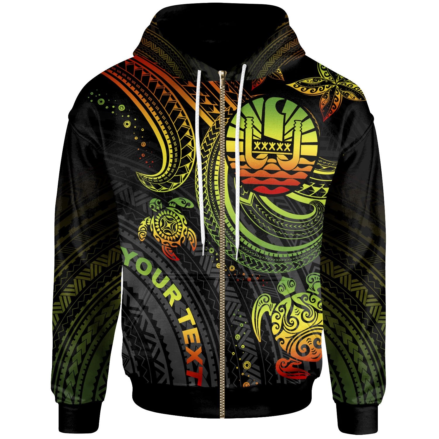 Tahiti Custom Zip up Hoodie Reggae Turtle Unisex Reggae - Polynesian Pride