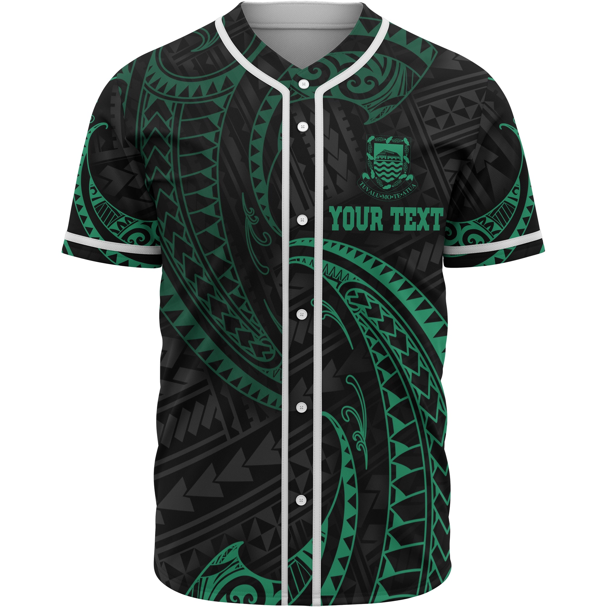 Tuvalu Polynesian Custom Personalised Baseball Shirt - Green Tribal Wave Unisex Green - Polynesian Pride