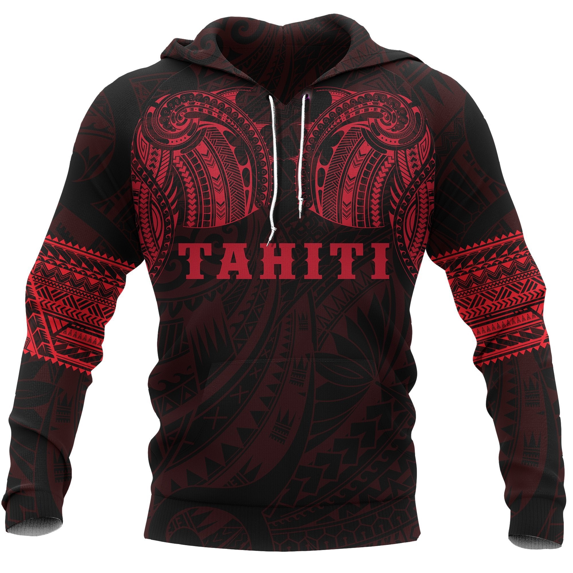 Tahiti Polynesian Tattoo All Over Hoodie Red Unisex Red - Polynesian Pride