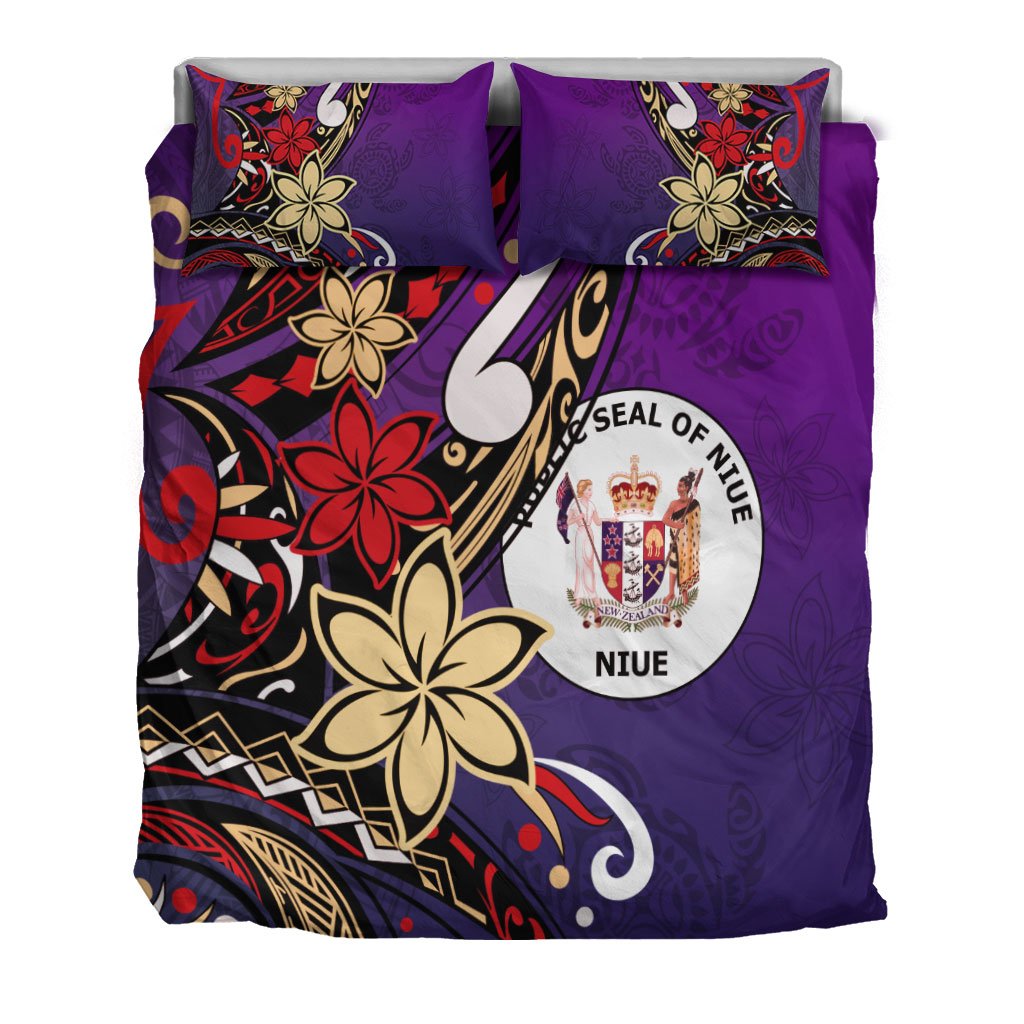 Niue Bedding Set - Tribal Flower With Special Turtles Purple Color - Polynesian Pride