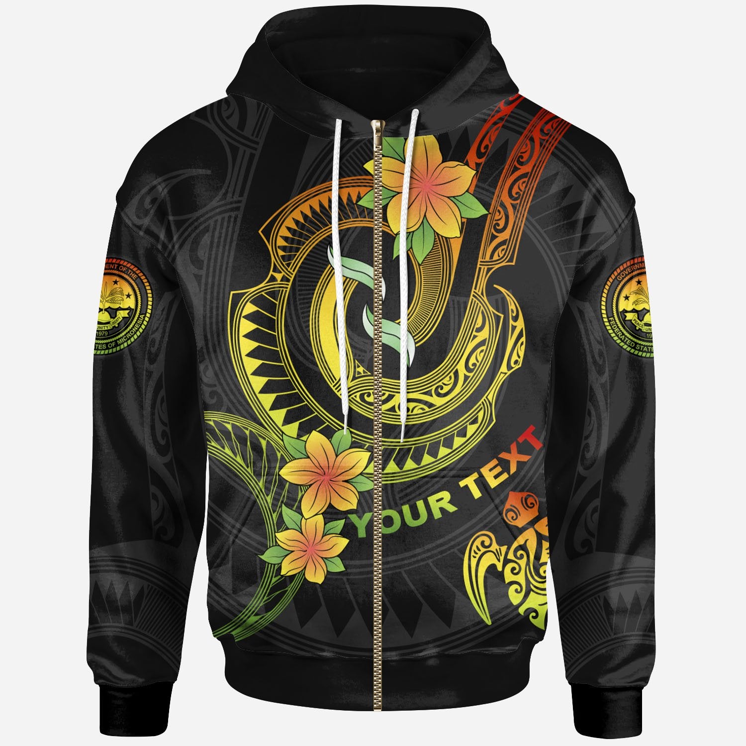 Federated States of Micronesia Custom Zip up Hoodie Reggae Plumeria Flowers with Spiral Patterns Unisex Reggae - Polynesian Pride