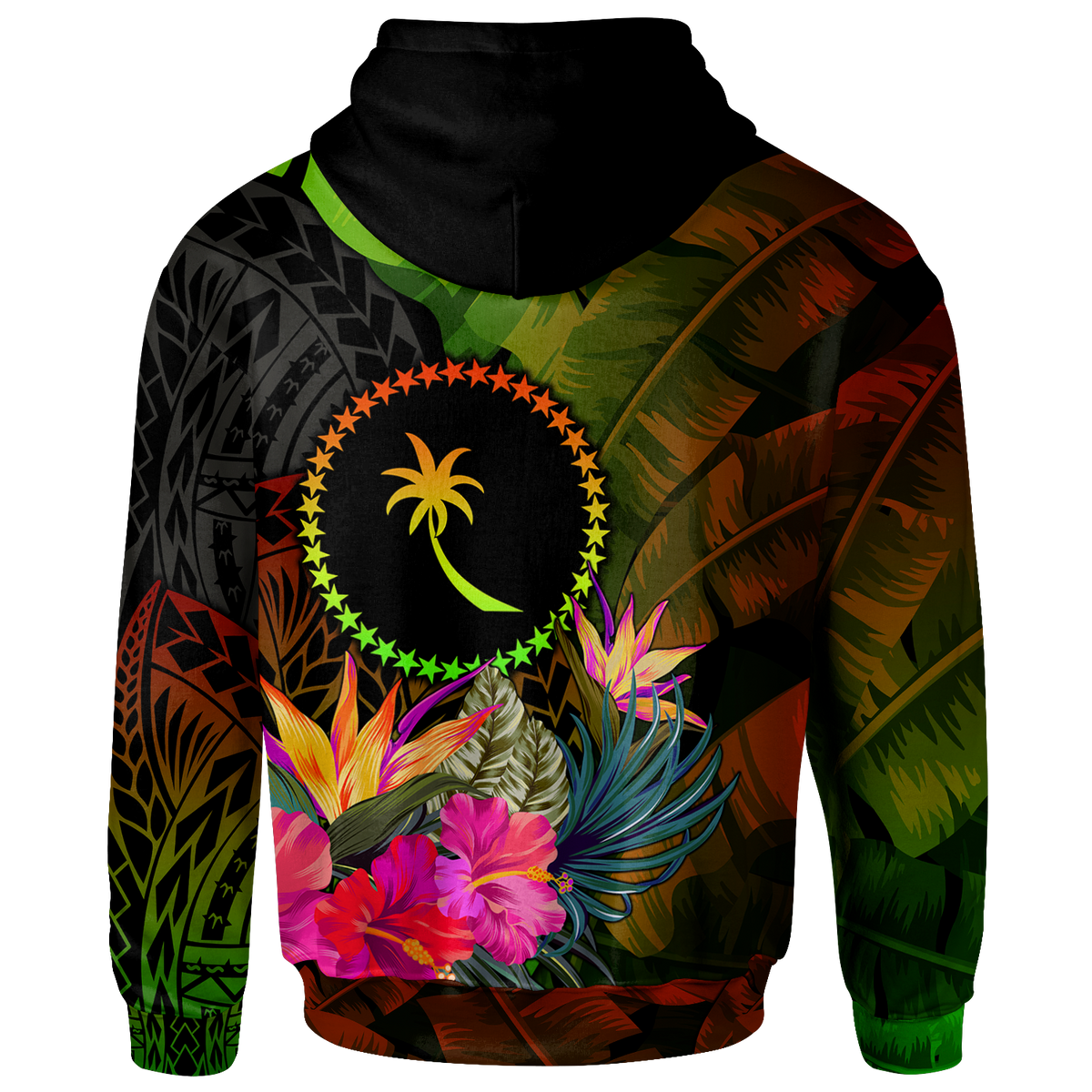 Chuuk Polynesian Custom Hoodie Hibiscus and Banana Leaves - Polynesian Pride