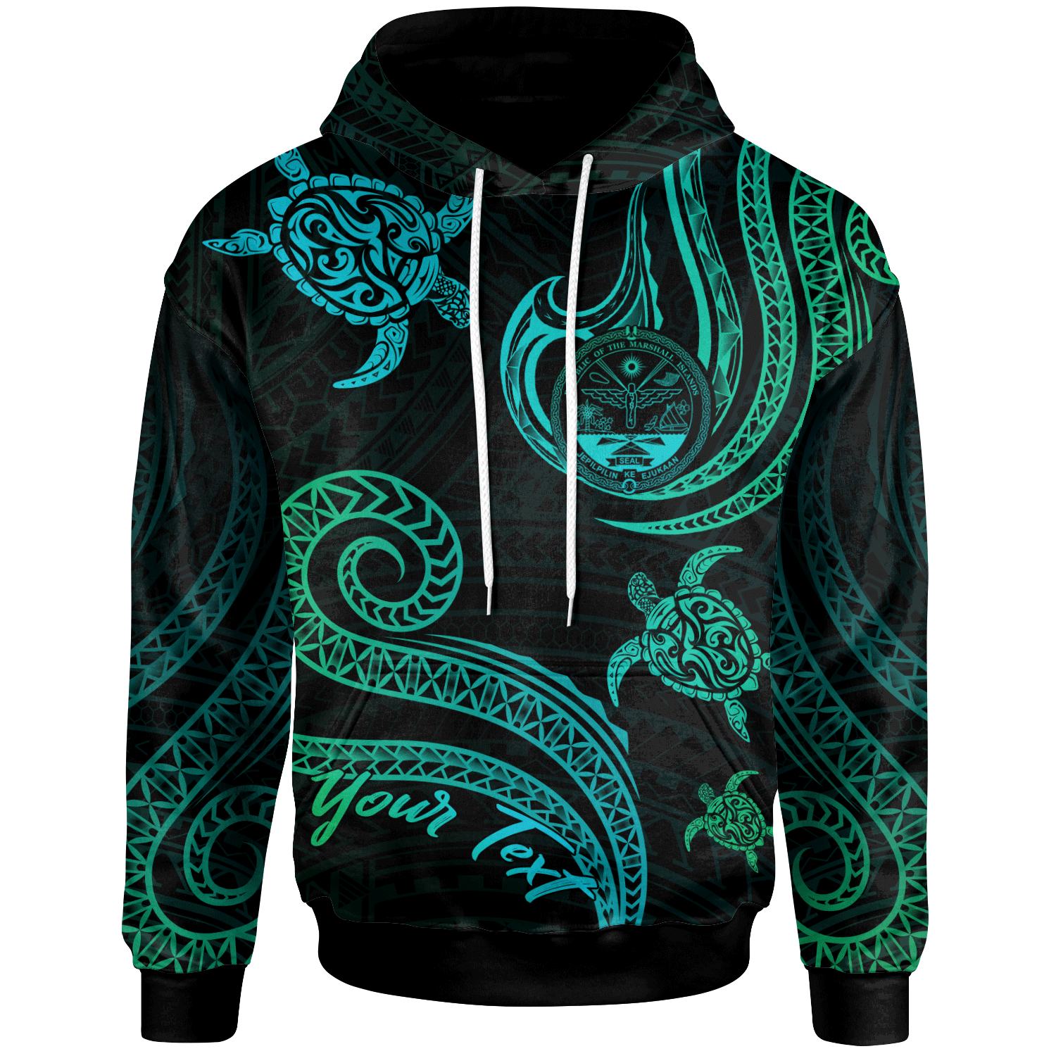 Marshall Islands Custom Hoodie Polynesian Turtle With Pattern Unisex Blue Green - Polynesian Pride