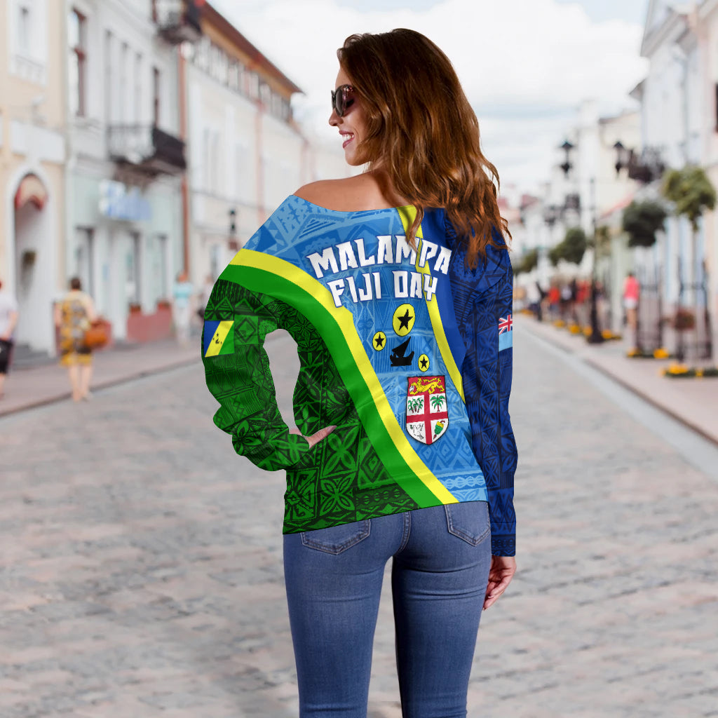 Vanuatu Malampa Fiji Day Off Shoulder Sweater - Combine Flag Design LT4 - Polynesian Pride