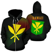 Hawaii Kanaka Flag Zip up Hoodie Center Style Unisex Black - Polynesian Pride