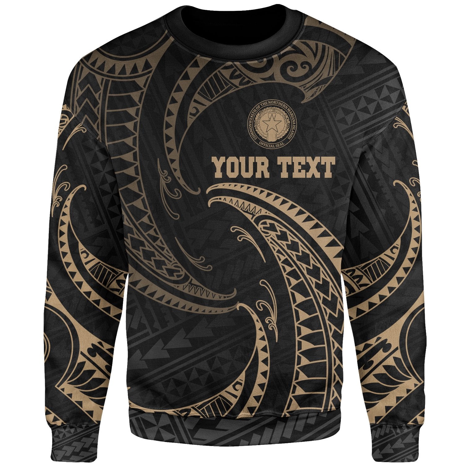 Northern Mariana Islands Polynesian Custom Personalised Sweater - Gold Tribal Wave Unisex Gold - Polynesian Pride