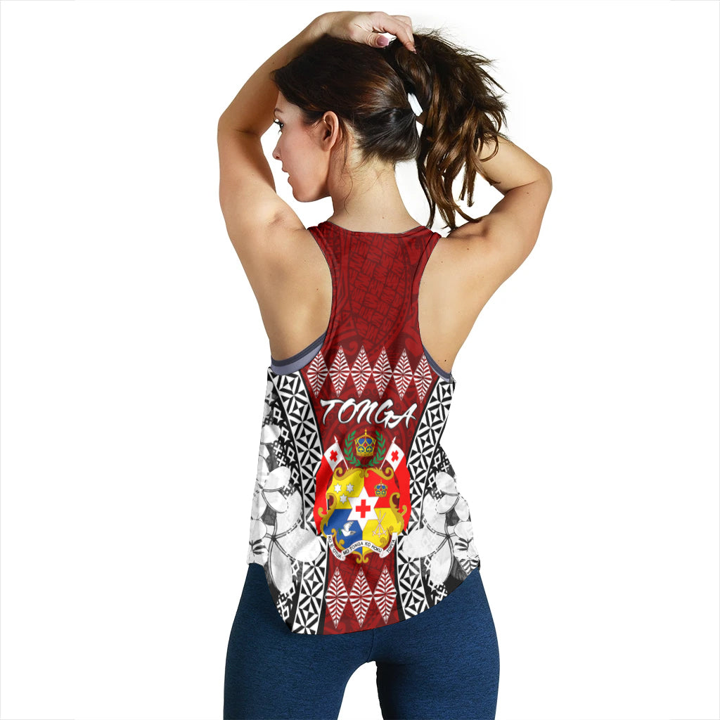 Tonga Women Racerback Tank - Pattern Inspired By Tonga And Polynesian With Coat Of Arms - Polynesian Pride