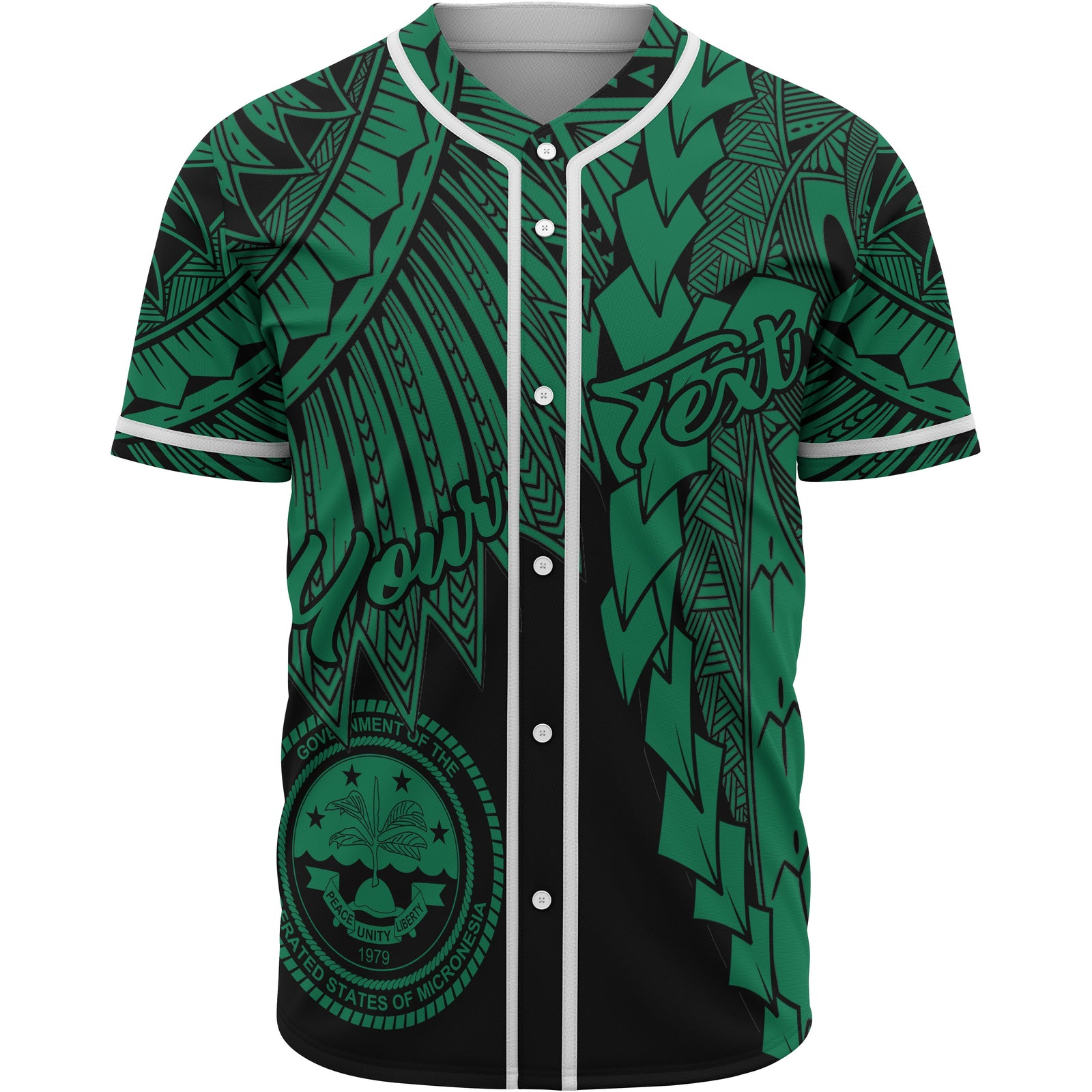 Federated States Of Micronesia Polynesian Custom Personalised Baseball Shirt - Tribal Wave Tattoo Green Unisex Green - Polynesian Pride