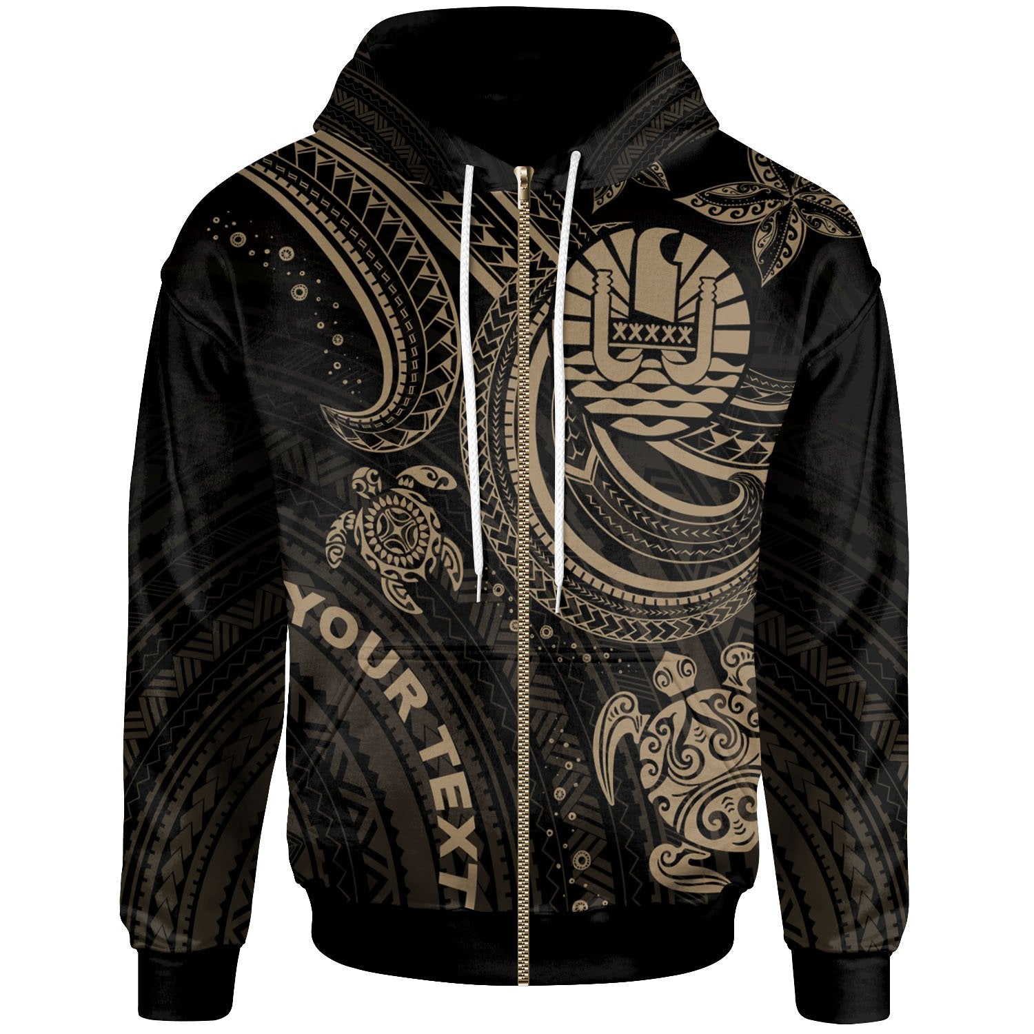 Tahiti Custom Zip up Hoodie Gold Turtle Unisex Gold - Polynesian Pride