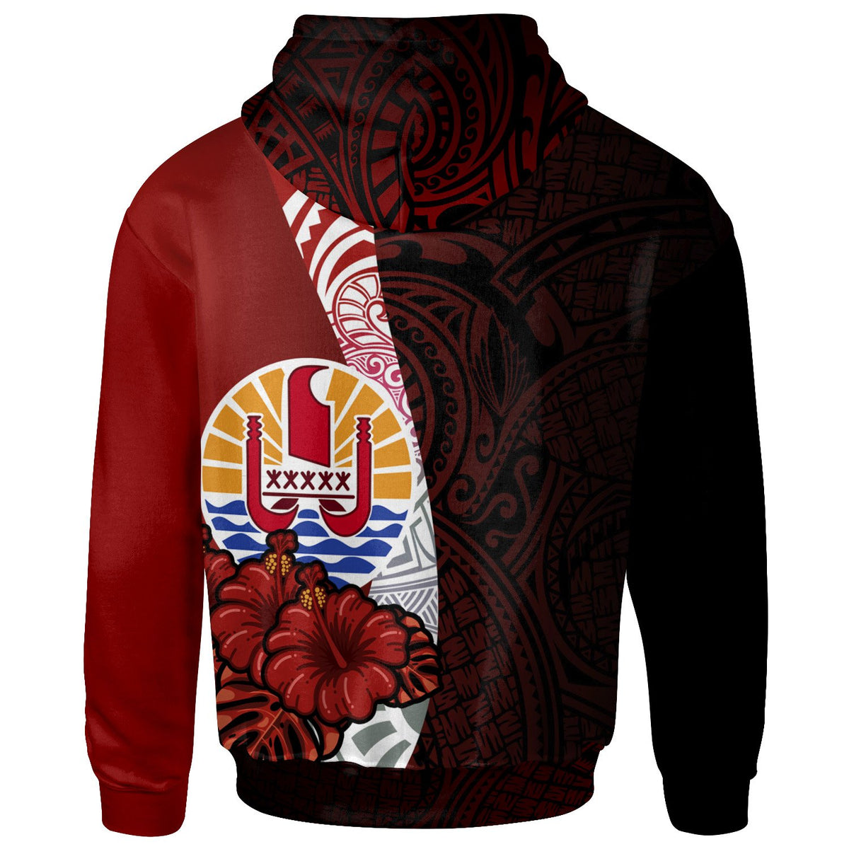 Tahiti Polynesian Hoodie Coat of Arms With Hibiscus - Polynesian Pride