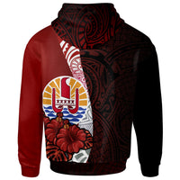 Tahiti Polynesian Hoodie Coat of Arms With Hibiscus - Polynesian Pride