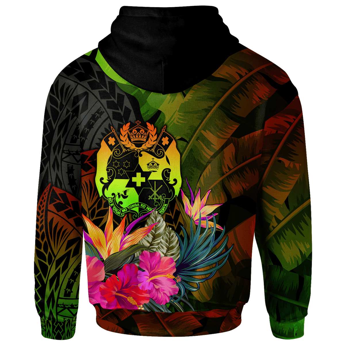 Tonga Polynesian Custom Zip up Hoodie Hibiscus and Banana Leaves - Polynesian Pride