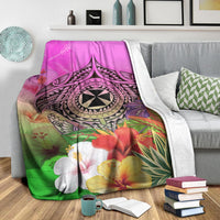 Wallis and Futuna Premium Blanket - Manta Ray Tropical Flowers White - Polynesian Pride