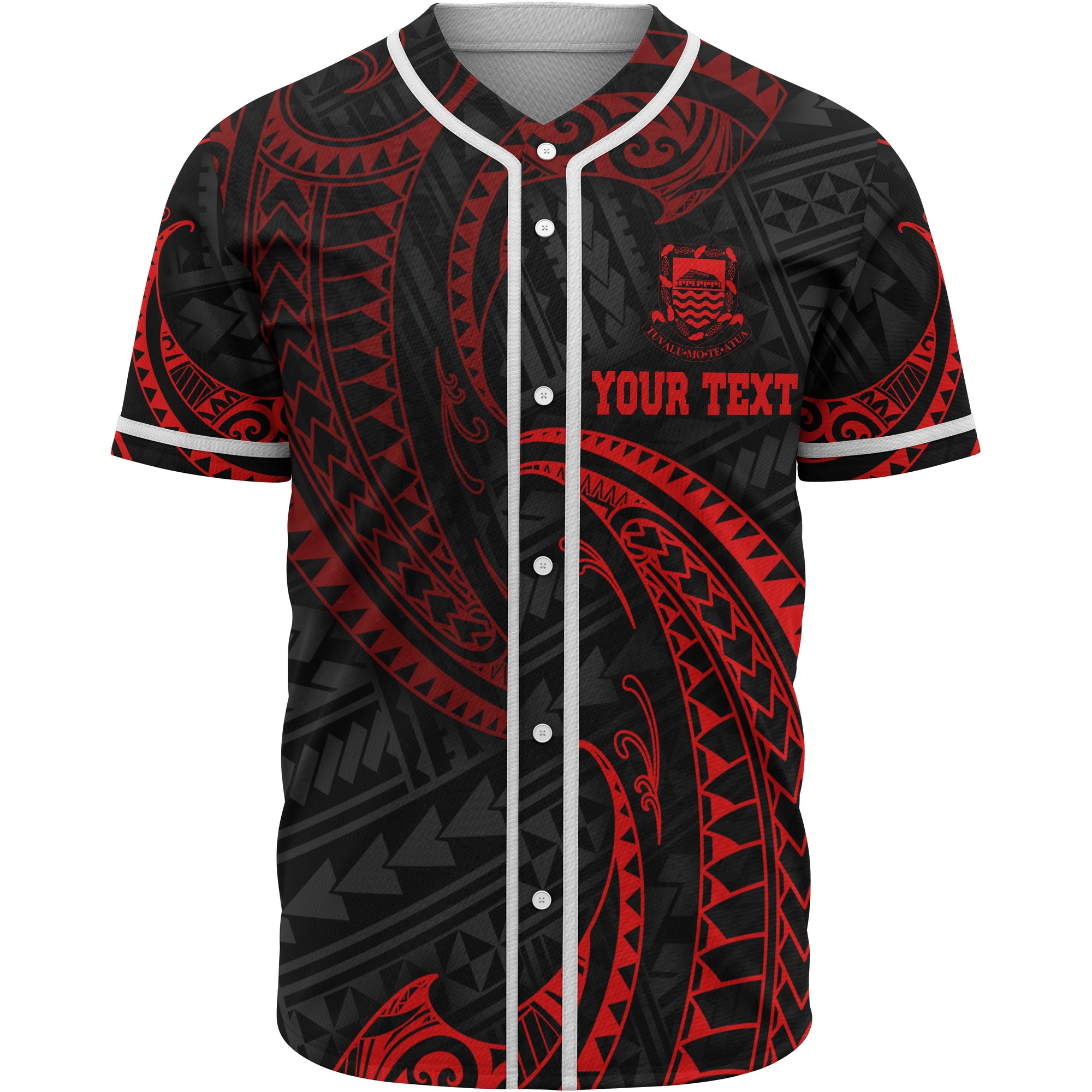 Tuvalu Polynesian Custom Personalised Baseball Shirt - Red Tribal Wave Unisex Red - Polynesian Pride