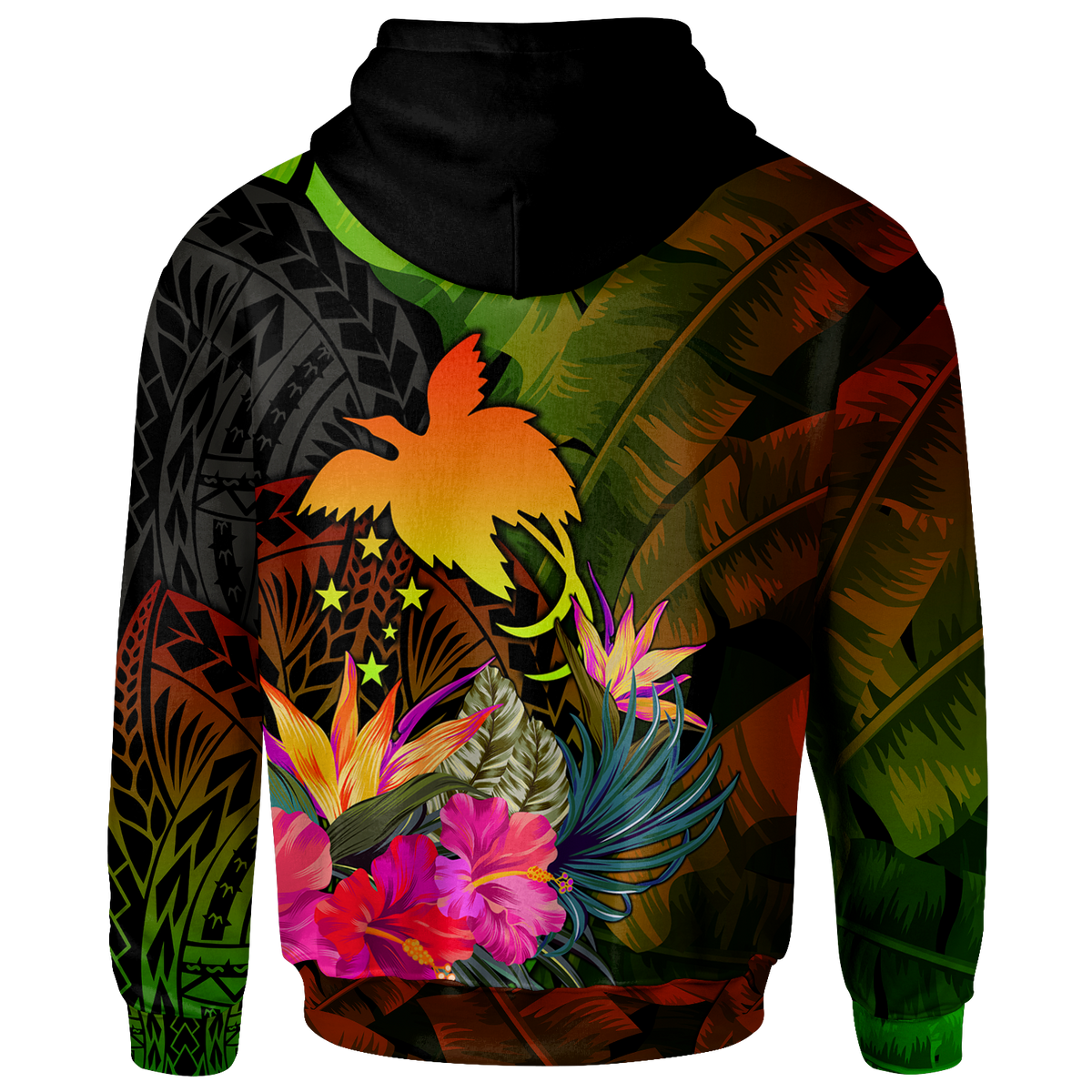 Papua New Guinea Polynesian Custom Hoodie Hibiscus and Banana Leaves - Polynesian Pride