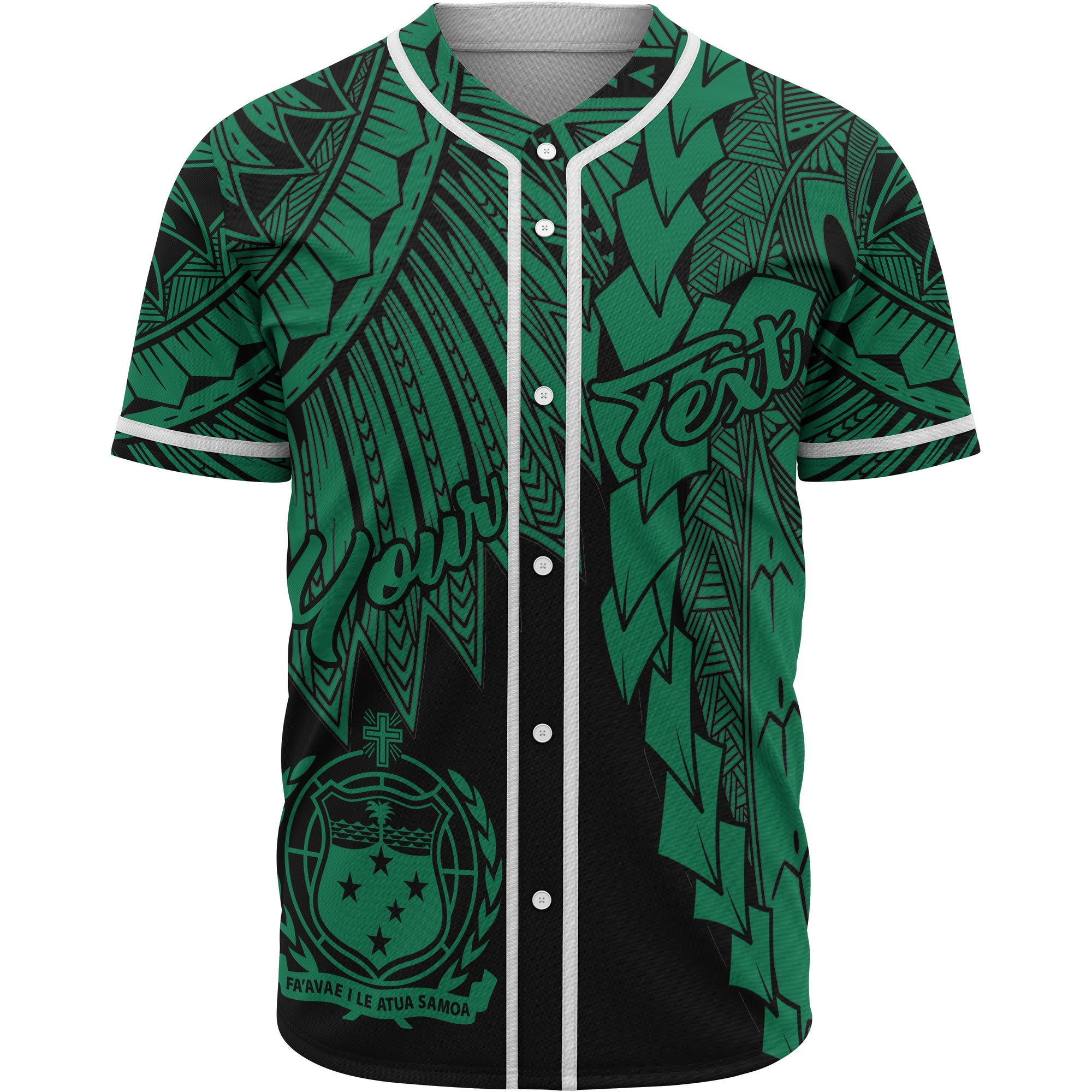 Samoa Polynesian Custom Personalised Baseball Shirt - Tribal Wave Tattoo Green Unisex Green - Polynesian Pride