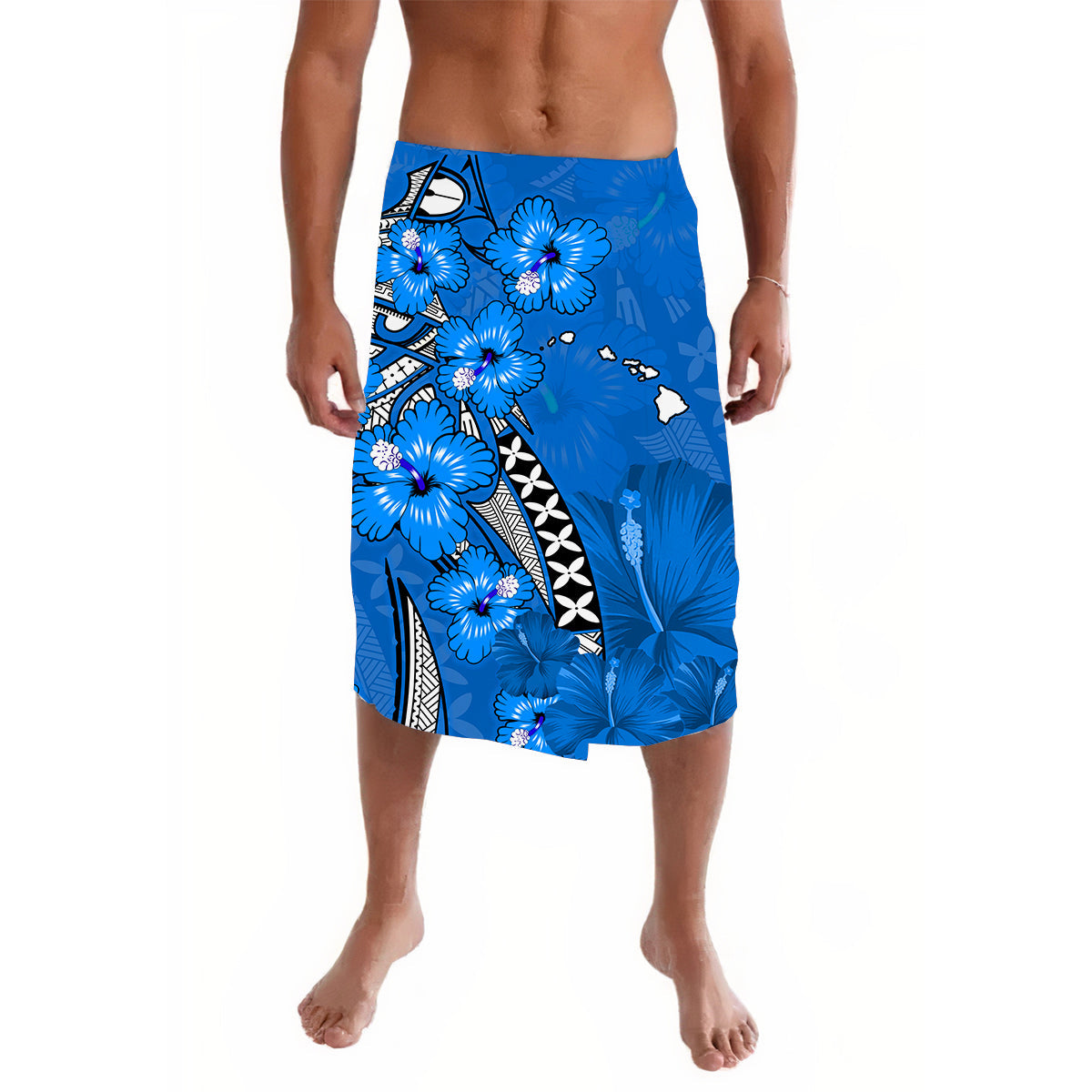 Hawaii Lavalava Polynesian Blue Hibiscus and Map Mystical LT13 Blue - Polynesian Pride