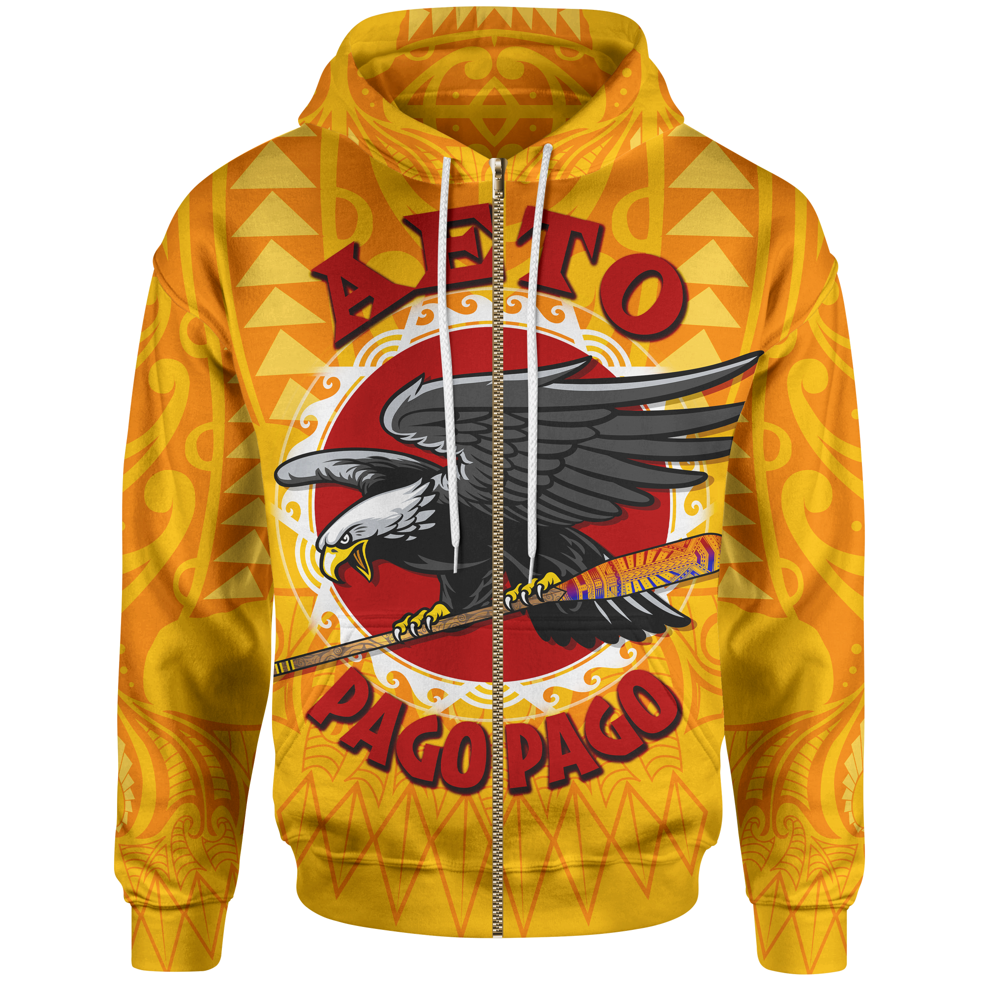 American Samoa Polynesian Zip Hoodie Aeto Pago Pago Unisex Yellow - Polynesian Pride