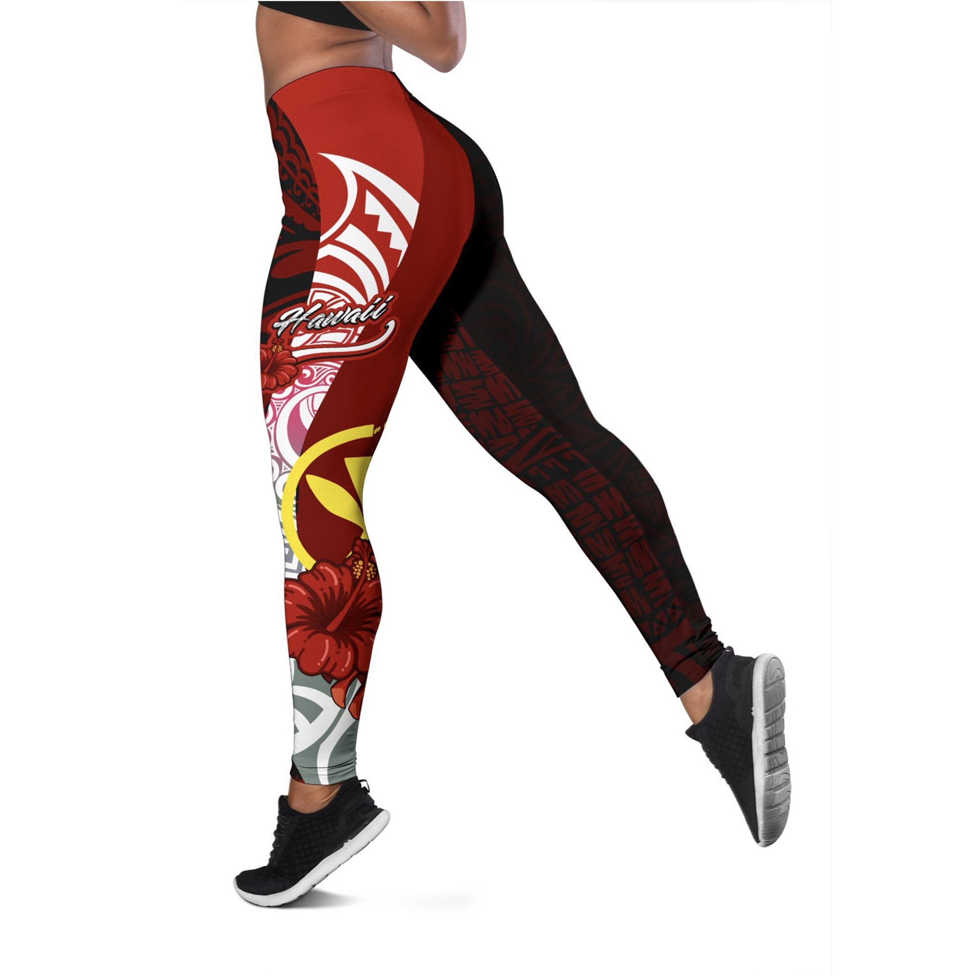 Hawaii Polynesian Legging - Coat Of Arm With Hibiscus Red - Polynesian Pride