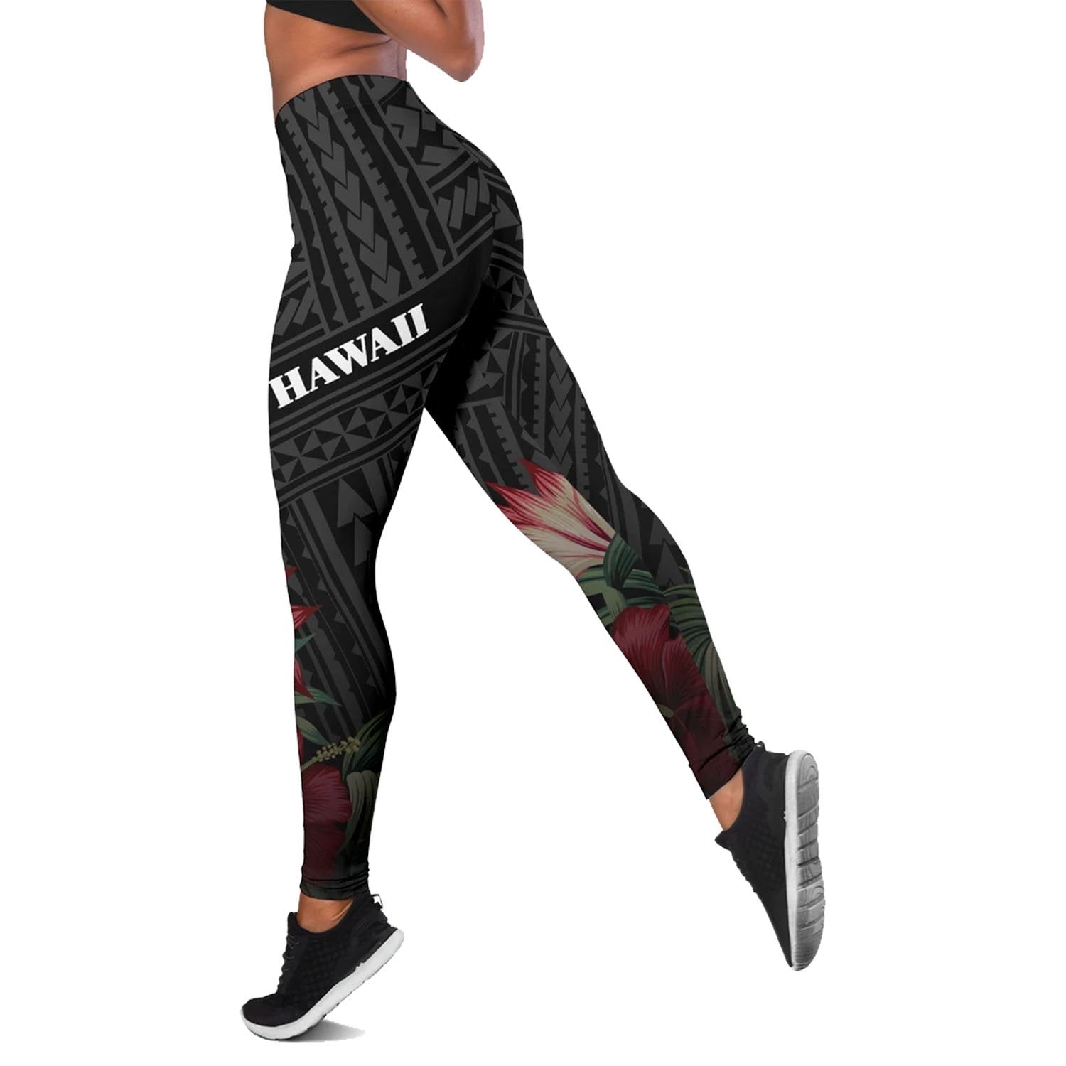 Polynesian Hawaii Women's Legging - Tropical Vintage Hibiscus Black - Polynesian Pride