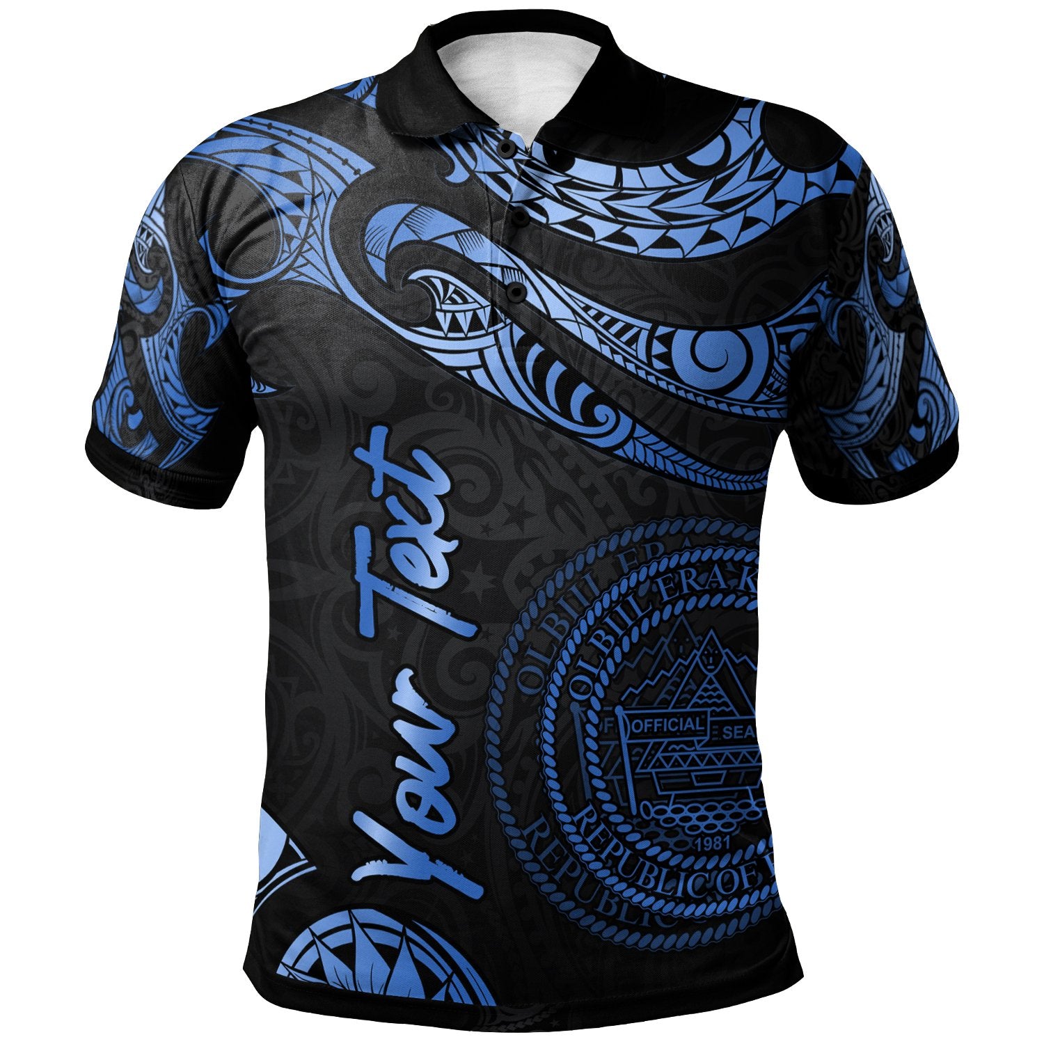 Palau Custom Polo Shirt Polynesian Tattoo Blue Version Unisex Blue - Polynesian Pride