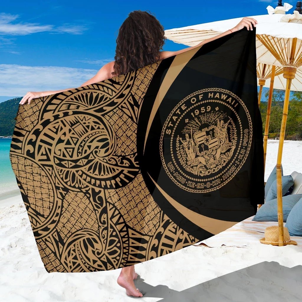 Hawaii Coat Of Arm Sarong Gold - Circle Style Sarong One Size Gold - Polynesian Pride