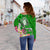 Fiji Custom Personalised Women's Off Shoulder Sweater - Turtle Plumeria (Green) - Polynesian Pride