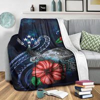 Kosrae Polynesian Premium Blanket - Blue Turtle Hibiscus - Polynesian Pride