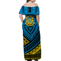 (Custom Personalised) Tuvalu Off Shoulder Long Dress 44th Independence Anniversary - Tribal Pattern - LT12 - Polynesian Pride