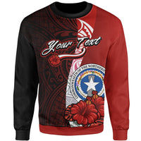 Northern Mariana Islands Polynesian Custom Personalised Sweater - Coat Of Arm With Hibiscus Unisex Red - Polynesian Pride