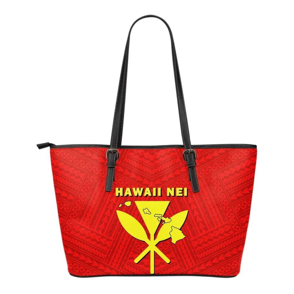 Hawaii Kanaka Polynesian Small Leather Tote Bag Red - Polynesian Pride