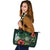 New Caledonia Polynesian Leather Tote Bag - Green Turtle Hibiscus - Polynesian Pride