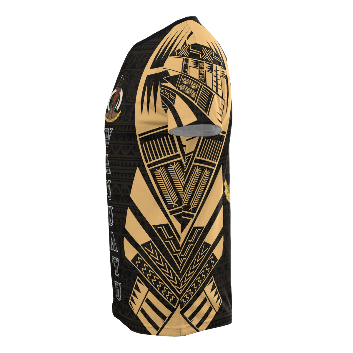 Vanuatu T Shirt Vanuatuan Coat of Arms Polynesian Tattoo Gold Style - Polynesian Pride