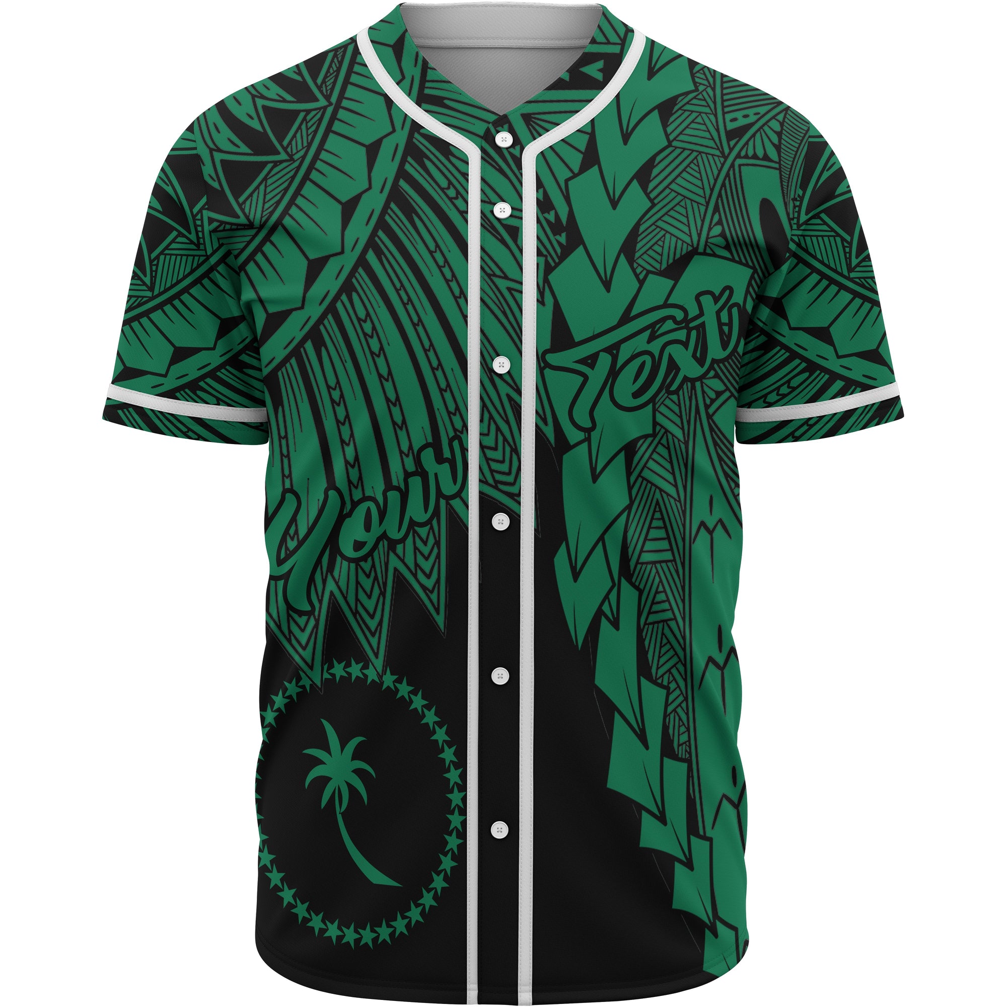 Chuuk Polynesian Custom Personalised Baseball Shirt - Tribal Wave Tattoo Green Unisex Green - Polynesian Pride