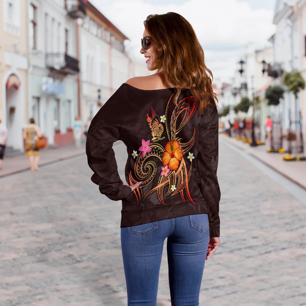 New Caledonia Polynesian Off Shoulder Sweater - Legend of New Caledonia (Red) - Polynesian Pride