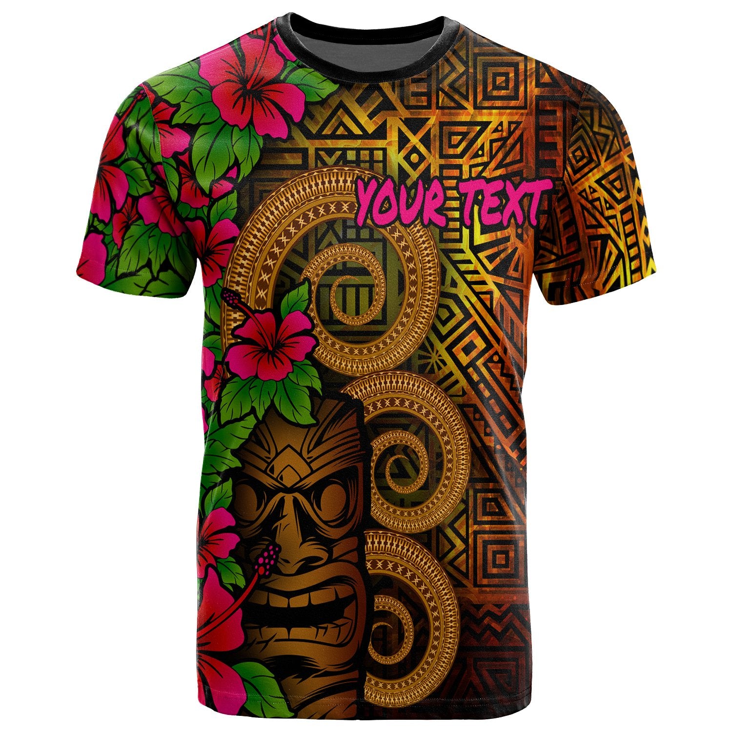 Polynesian Hawaii Custom T Shirt Tiki With Hibiscus Unisex Orange - Polynesian Pride