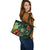 Tuvalu Polynesian Leather Tote Bag - Green Turtle Hibiscus - Polynesian Pride