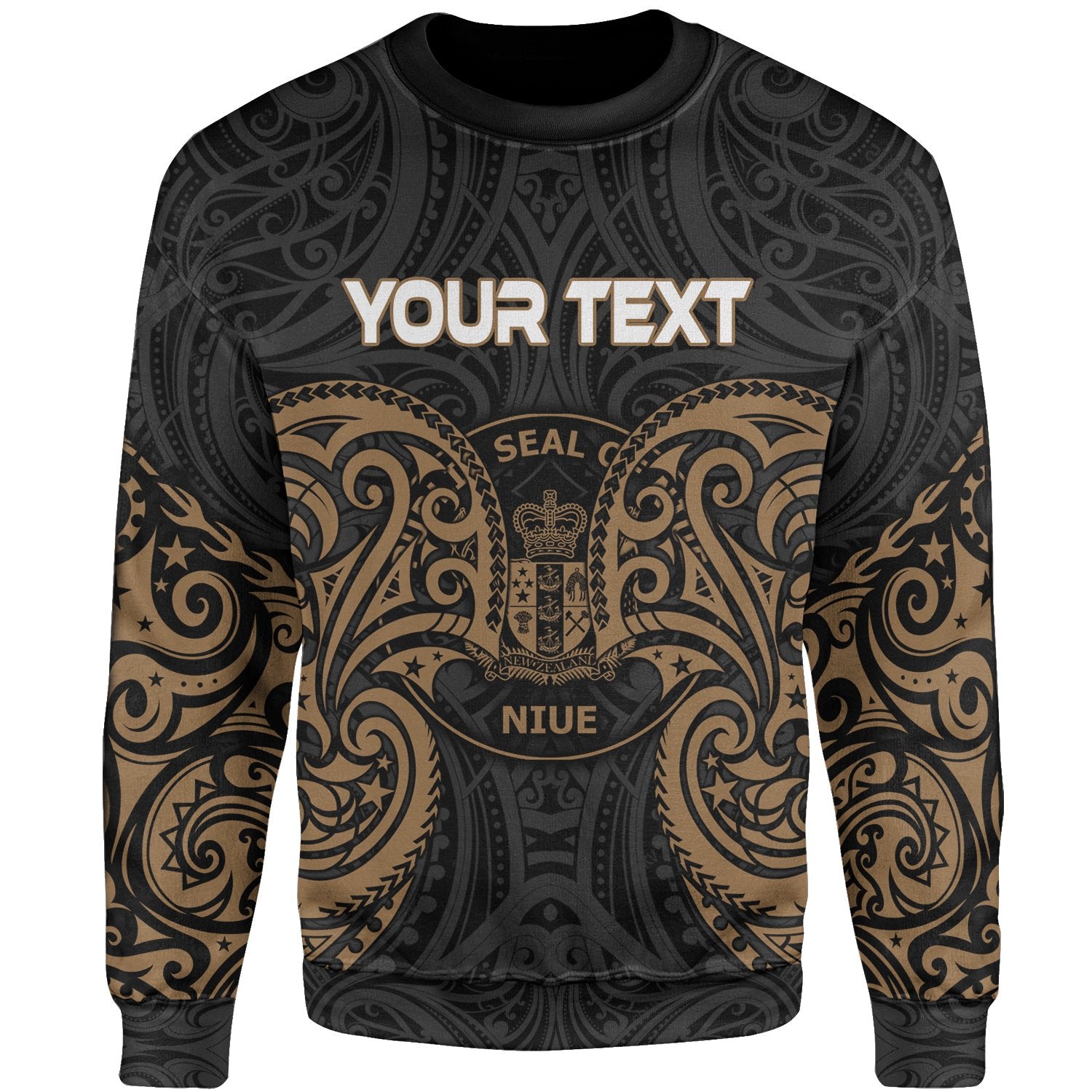 Niue Polynesian Custom Personalised Sweater - Spirit Style Gold Unisex Gold - Polynesian Pride