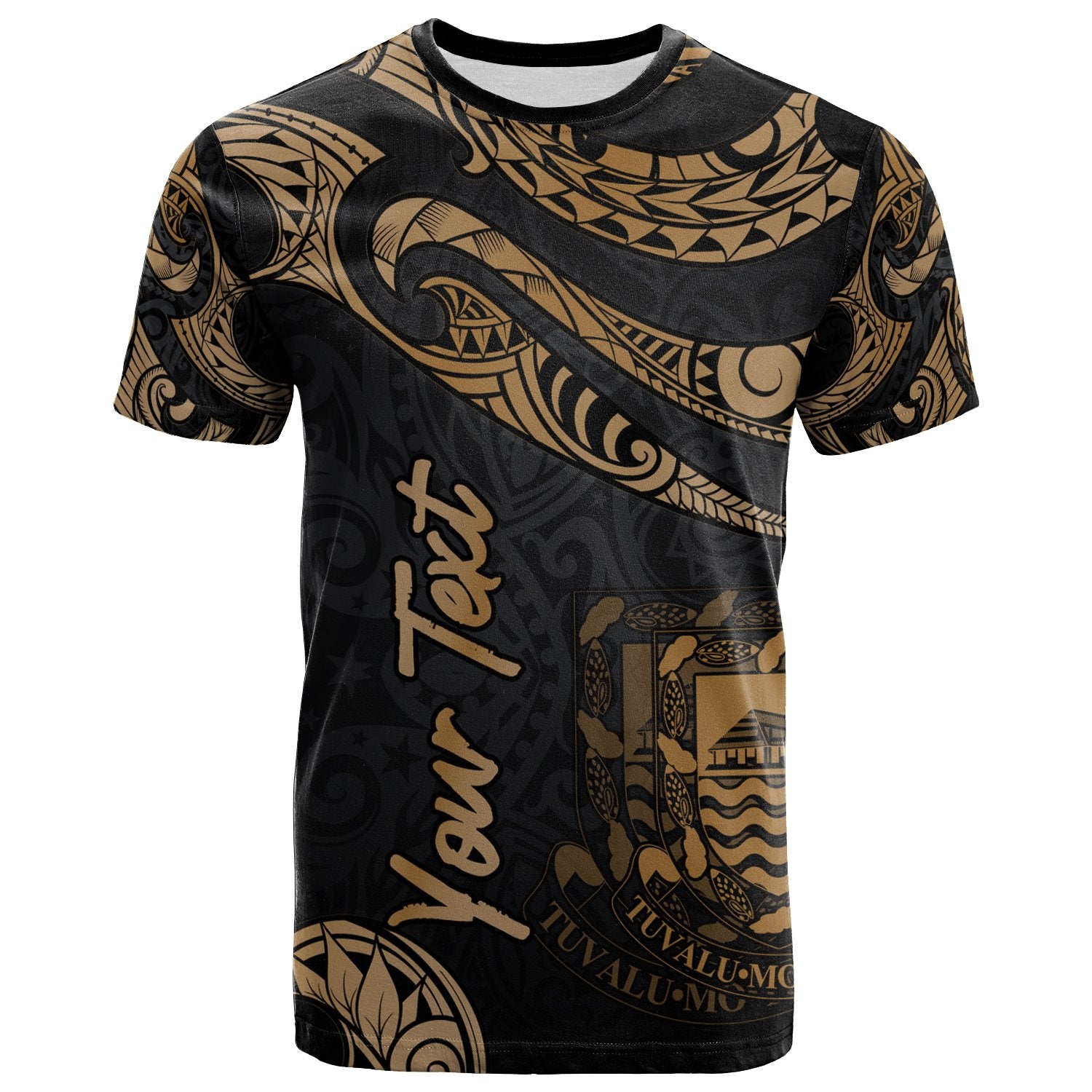 Tuvalu Polynesian Custom T Shirt Polynesian Tattoo Gold Version Unisex Art - Polynesian Pride