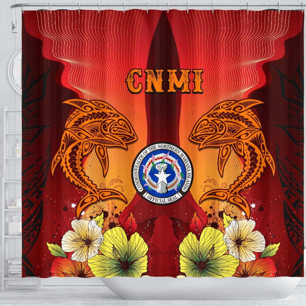 Northern Mariana Islands Custom Personalised Shower Curtains - Tribal Tuna Fish - Polynesian Pride