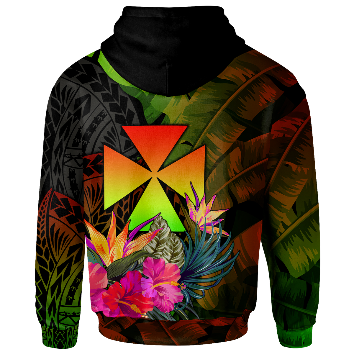 Wallis and Futuna Polynesian Custom Hoodie Hibiscus and Banana Leaves - Polynesian Pride