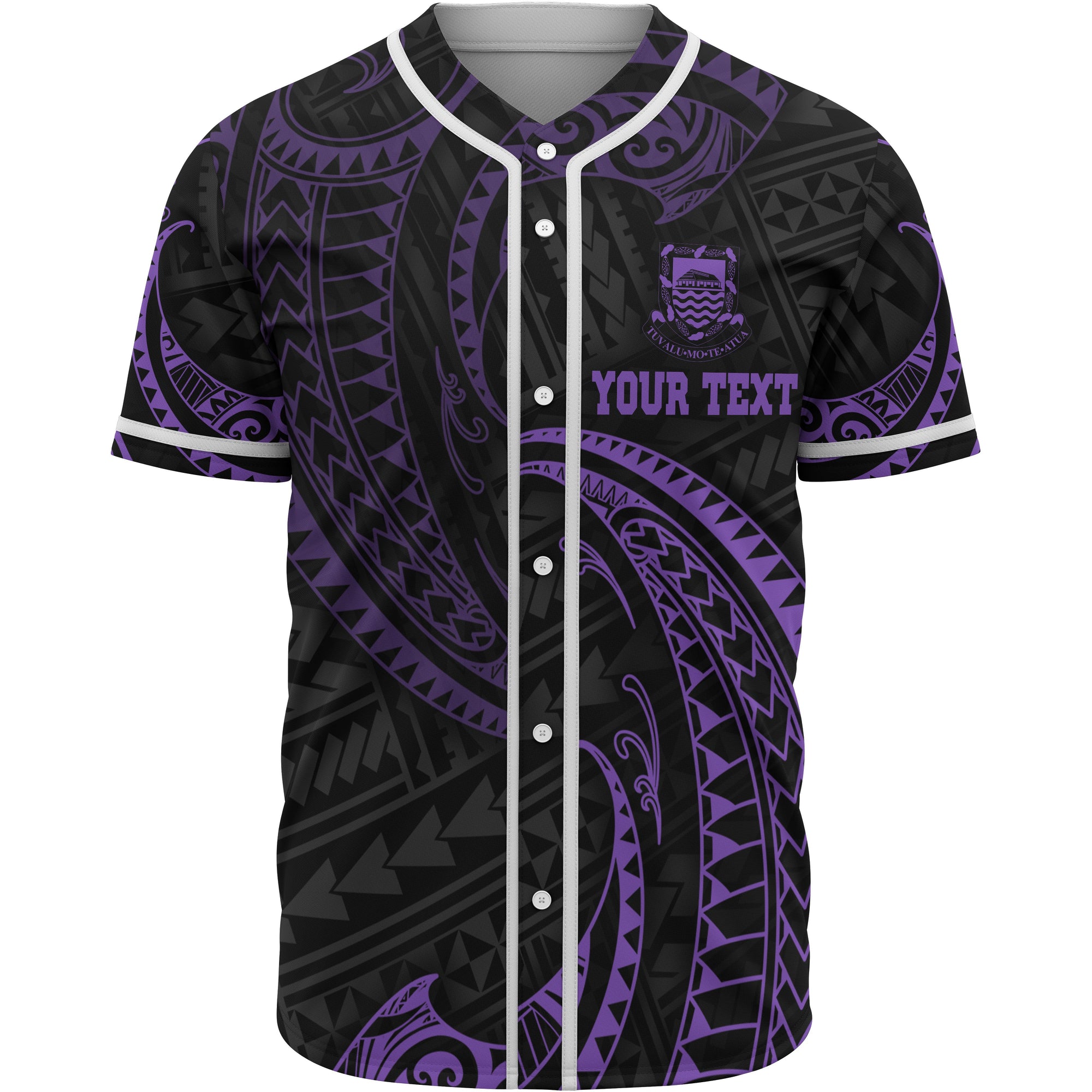 Tuvalu Polynesian Custom Personalised Baseball Shirt - Purple Tribal Wave Unisex Purple - Polynesian Pride