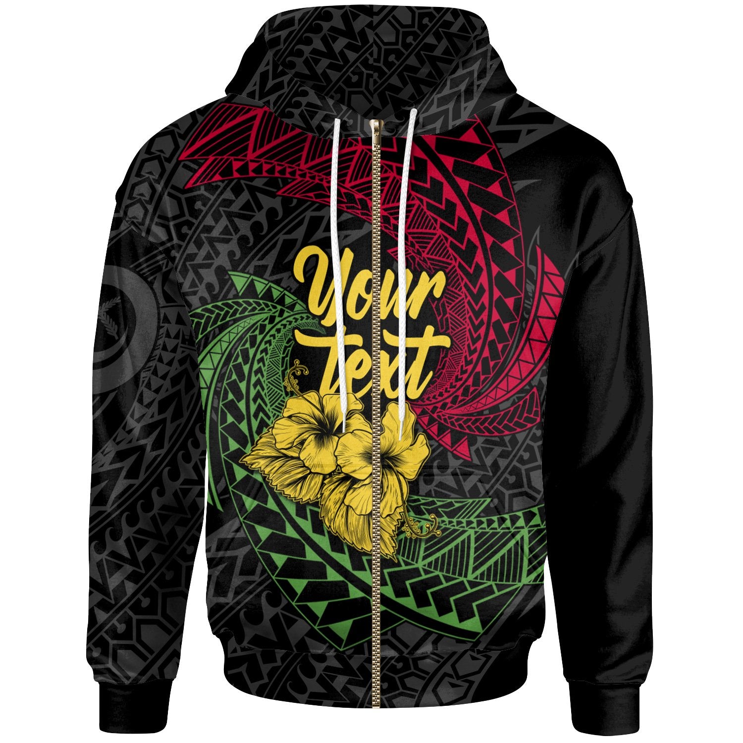 Vanuatu Zip up Custom Hoodie Flag Spiral Pattern Hibiscus Unisex BLACK - Polynesian Pride