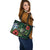 Northern Mariana Islands Polynesian Leather Tote Bag - Green Turtle Hibiscus - Polynesian Pride