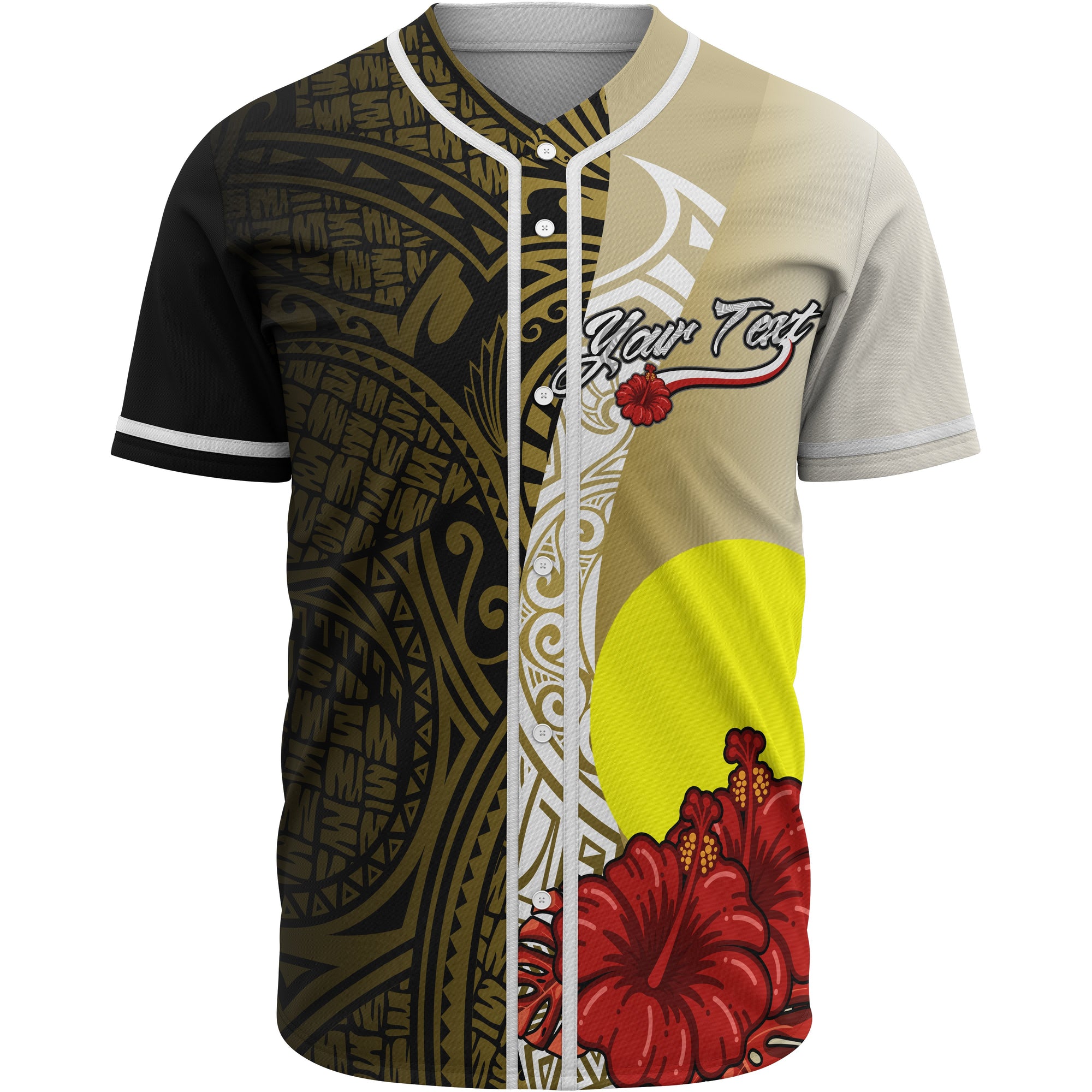 Palau Polynesian Custom Personalised Baseball Shirt - Coat Of Arm With Hibiscus Gold Unisex Gold - Polynesian Pride