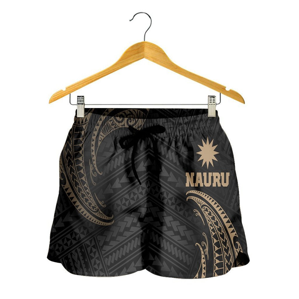 Nauru Polynesian Women's Shorts - Gold Tribal Wave - Polynesian Pride