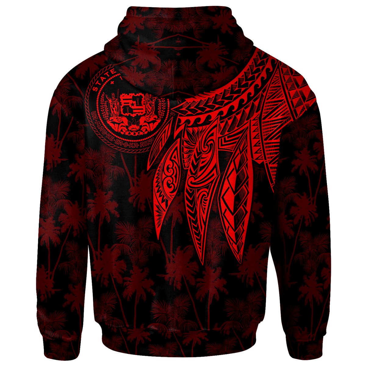 Polynesian Hawaii Custom Zip up Hoodie Polynesian Wings (Red) - Polynesian Pride