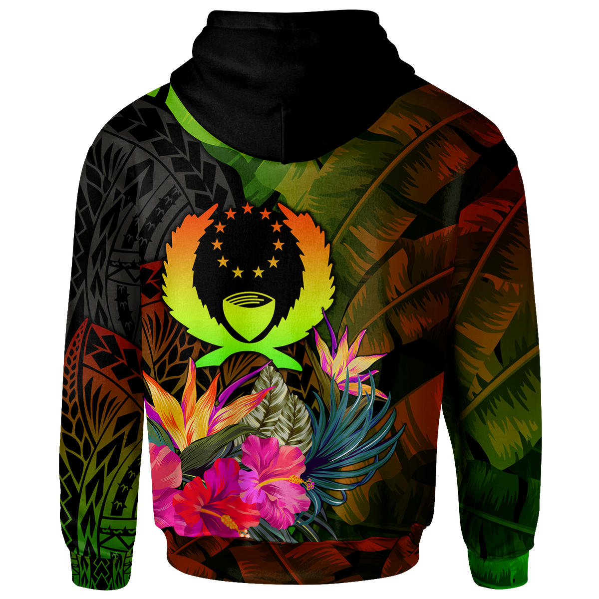 Pohnpei Polynesian Hoodie Hibiscus and Banana Leaves - Polynesian Pride